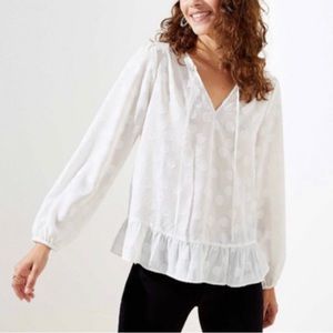 NEW Loft White Gold Shimmer Floral Blouse size XS